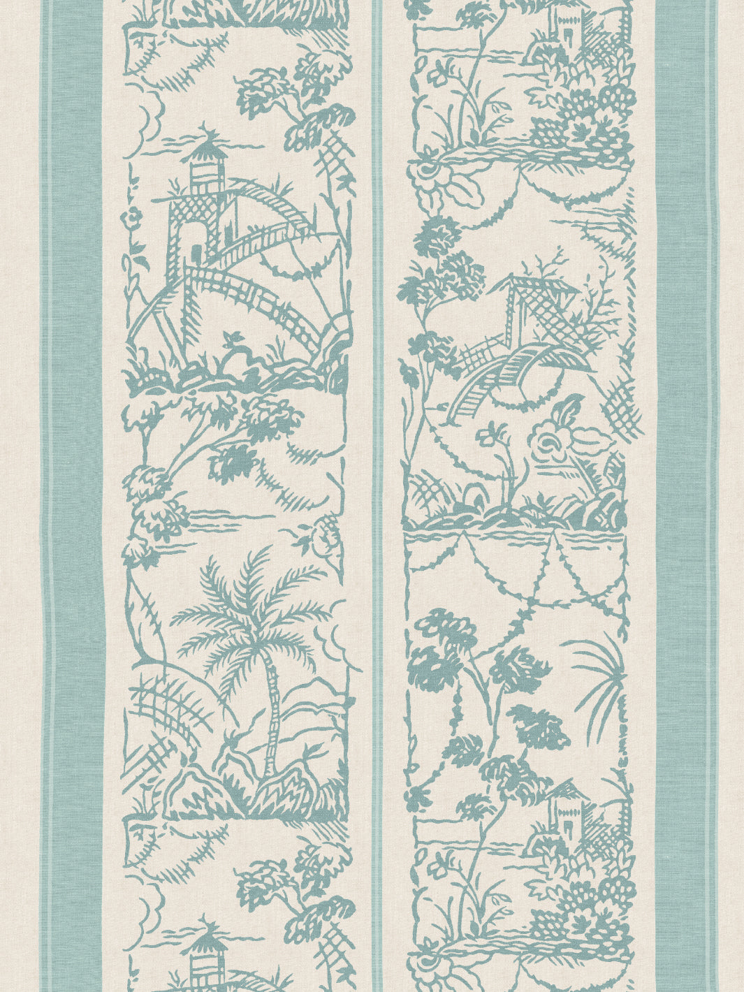 'Tropical Toile Stripe Tonal' Wallpaper by Chris Benz - Aqua