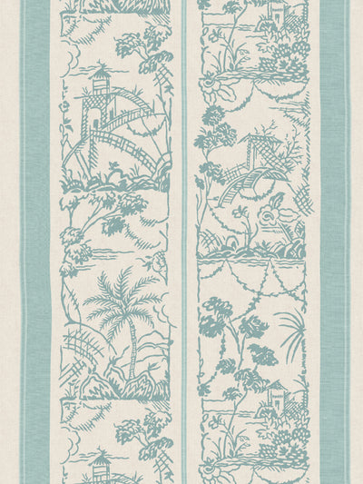 'Tropical Toile Stripe Tonal' Wallpaper by Chris Benz - Aqua