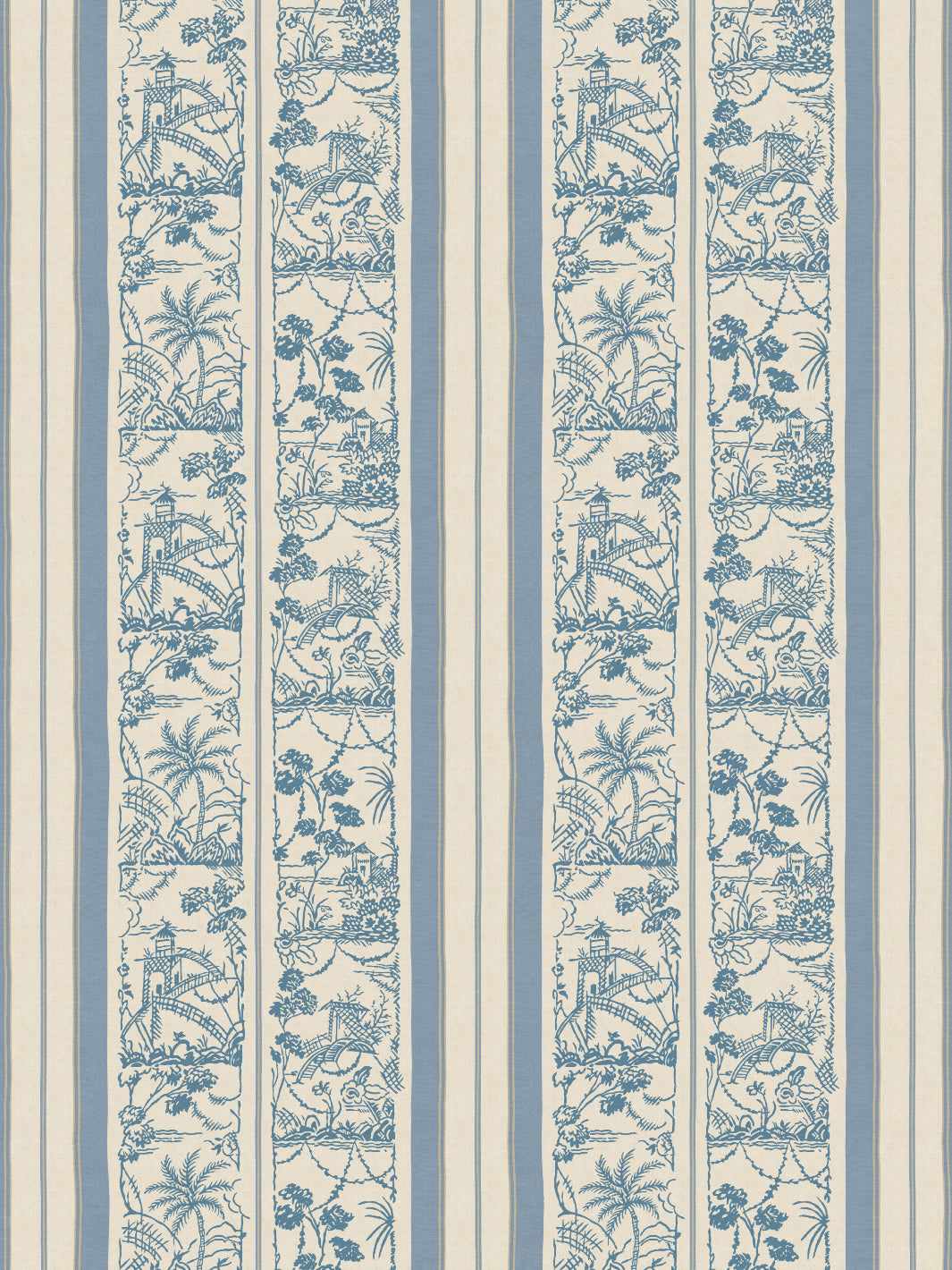 'Tropical Toile Stripe Tonal' Wallpaper by Chris Benz - Blue Taupe