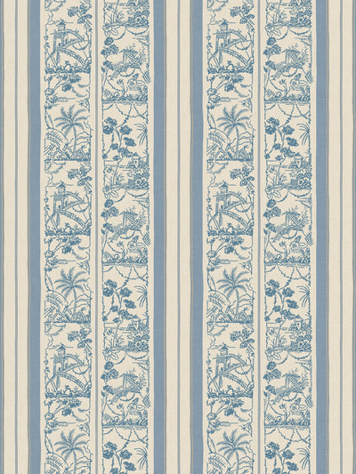 'Tropical Toile Stripe Tonal' Wallpaper by Chris Benz - Blue Taupe