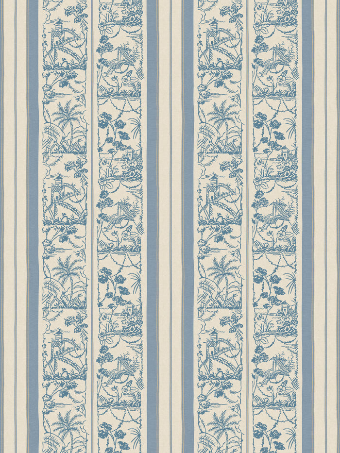 'Tropical Toile Stripe Tonal' Wallpaper by Chris Benz - Blue Taupe
