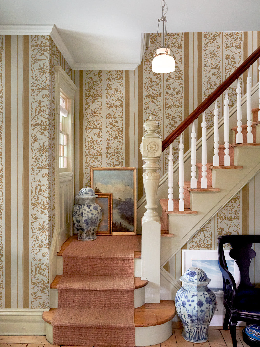 'Tropical Toile Stripe Tonal' Wallpaper by Chris Benz - Leather