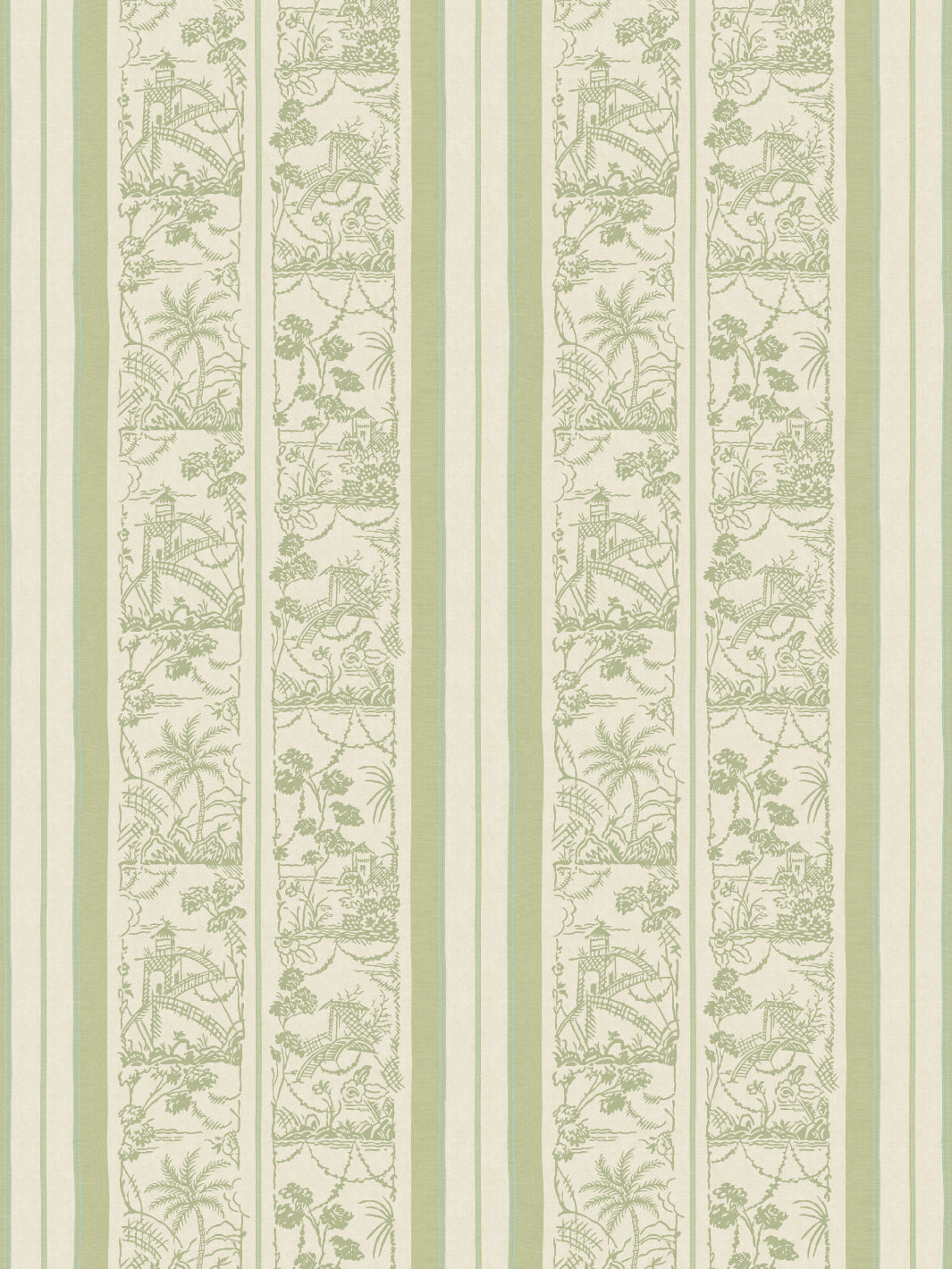 'Tropical Toile Stripe Tonal' Wallpaper by Chris Benz - Lichen