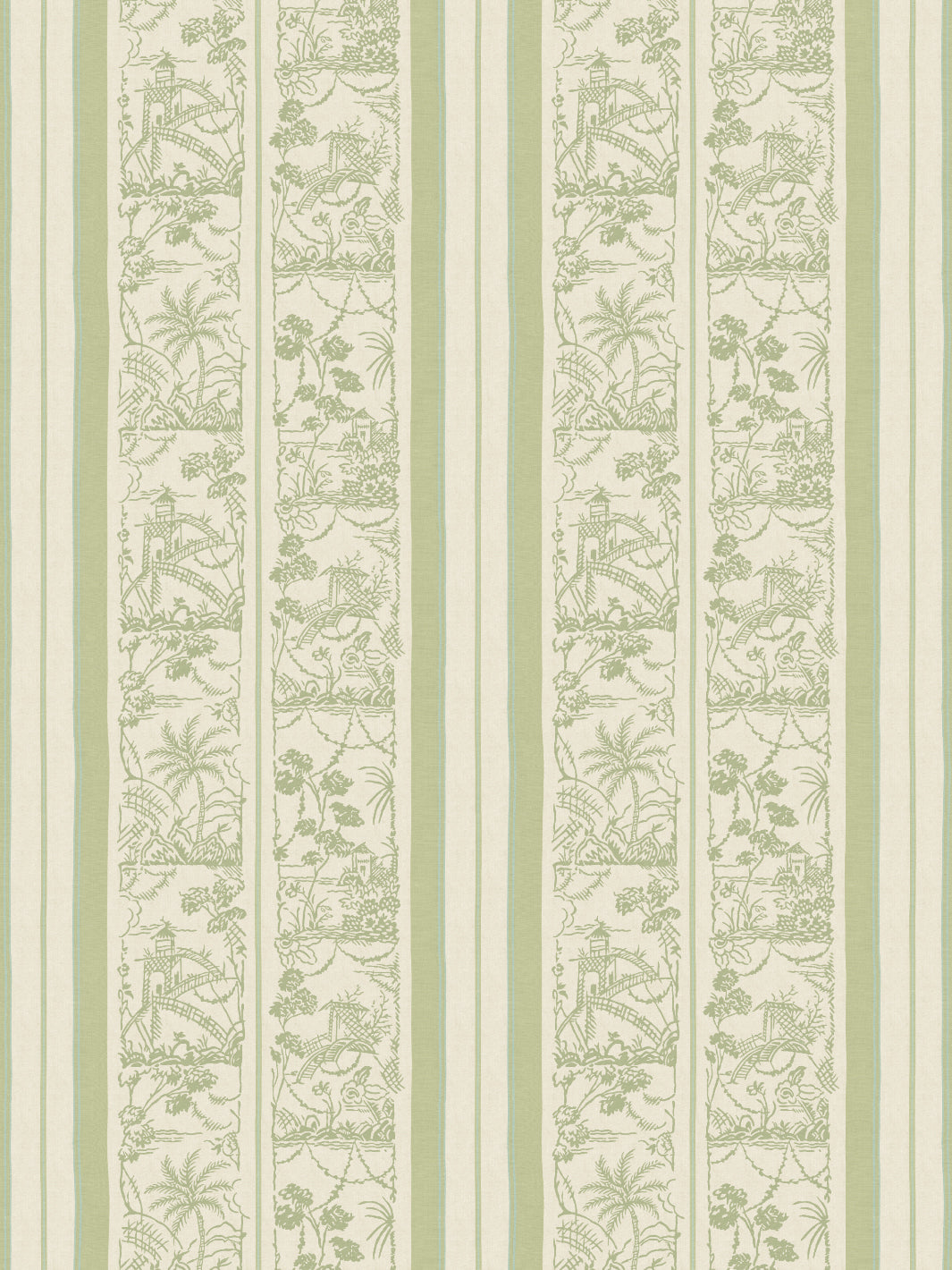 'Tropical Toile Stripe Tonal' Wallpaper by Chris Benz - Lichen