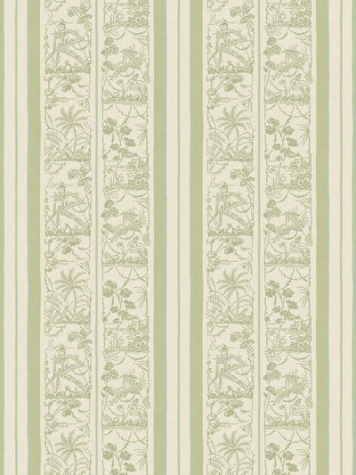 'Tropical Toile Stripe Tonal' Wallpaper by Chris Benz - Lichen
