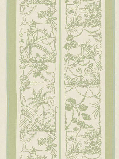 'Tropical Toile Stripe Tonal' Wallpaper by Chris Benz - Lichen