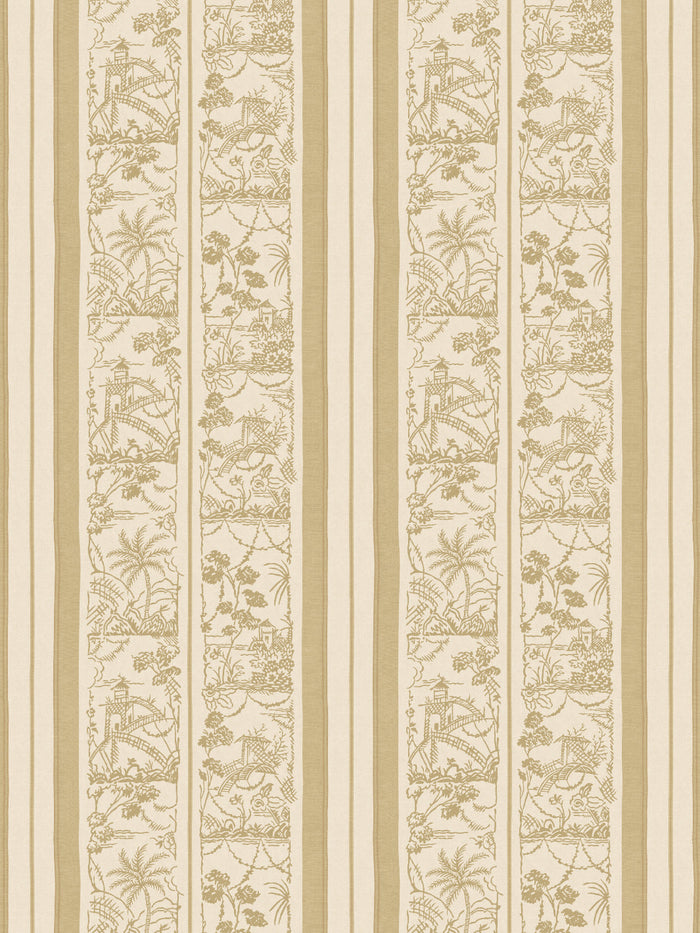 'Tropical Toile Stripe Tonal' Wallpaper by Chris Benz - Tea
