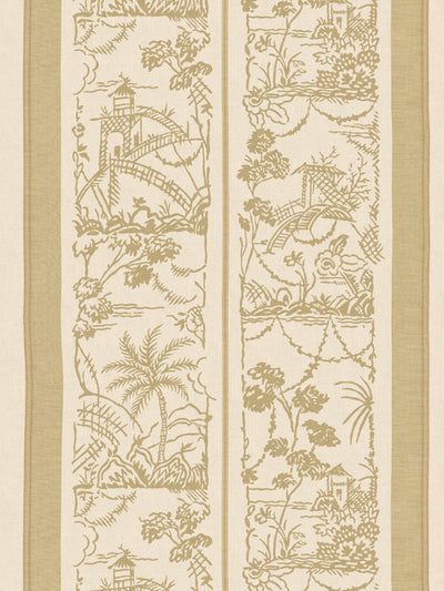 'Tropical Toile Stripe Tonal' Wallpaper by Chris Benz - Tea