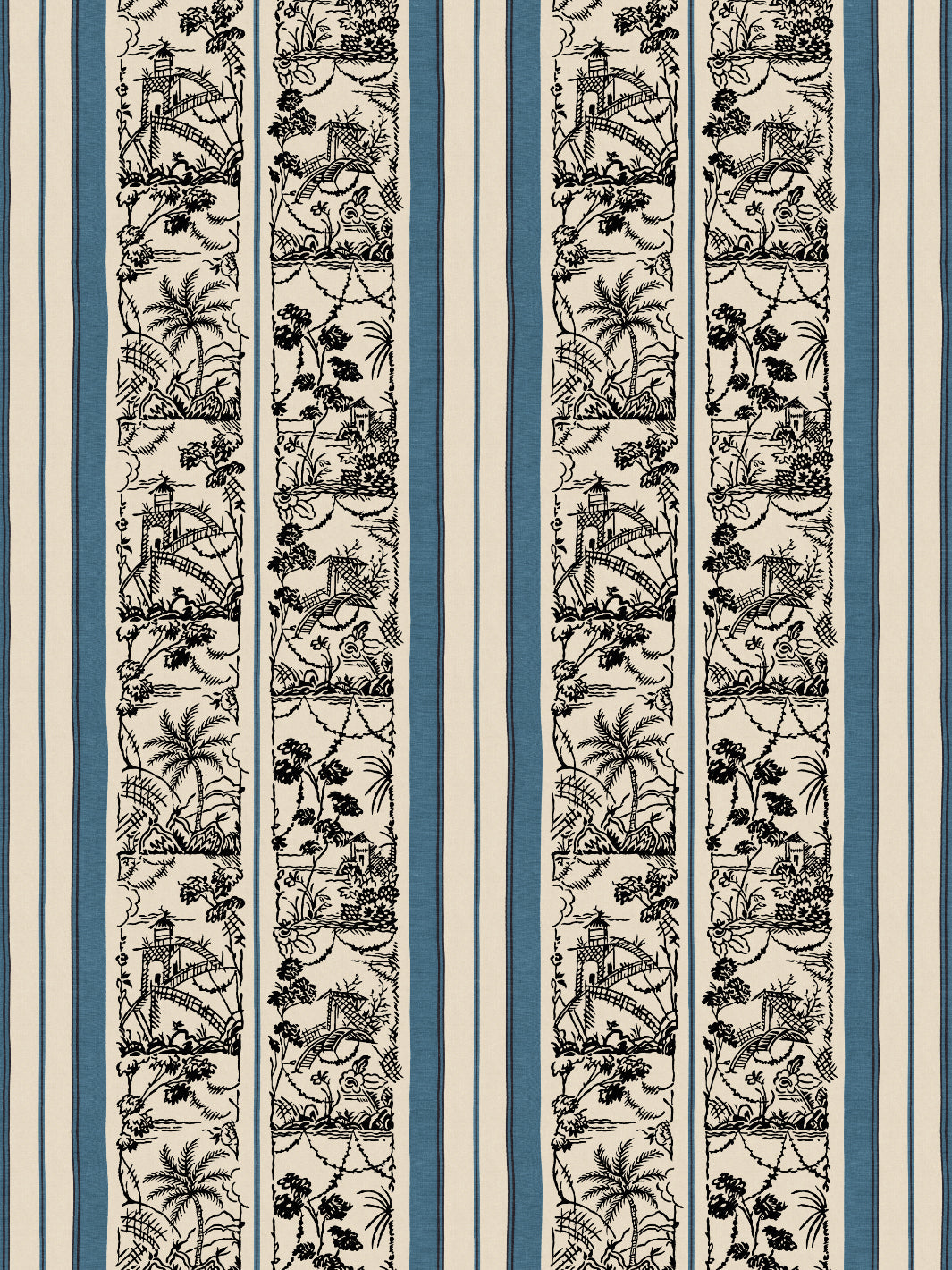tropical toile stripe wallpaper chris benz blue