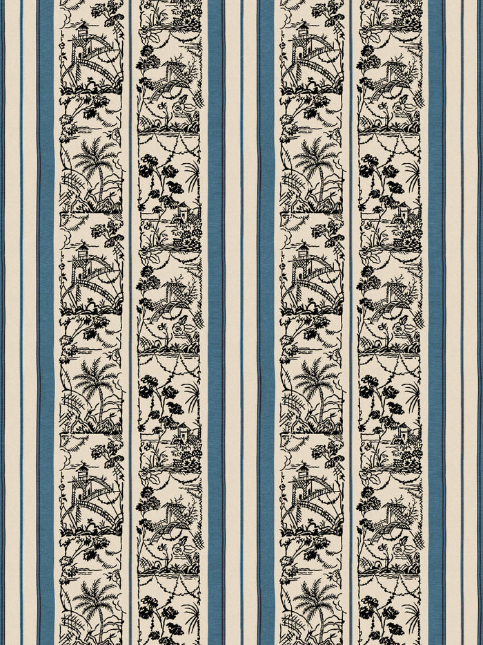 'Tropical Toile Stripe' Wallpaper by Chris Benz - Blue