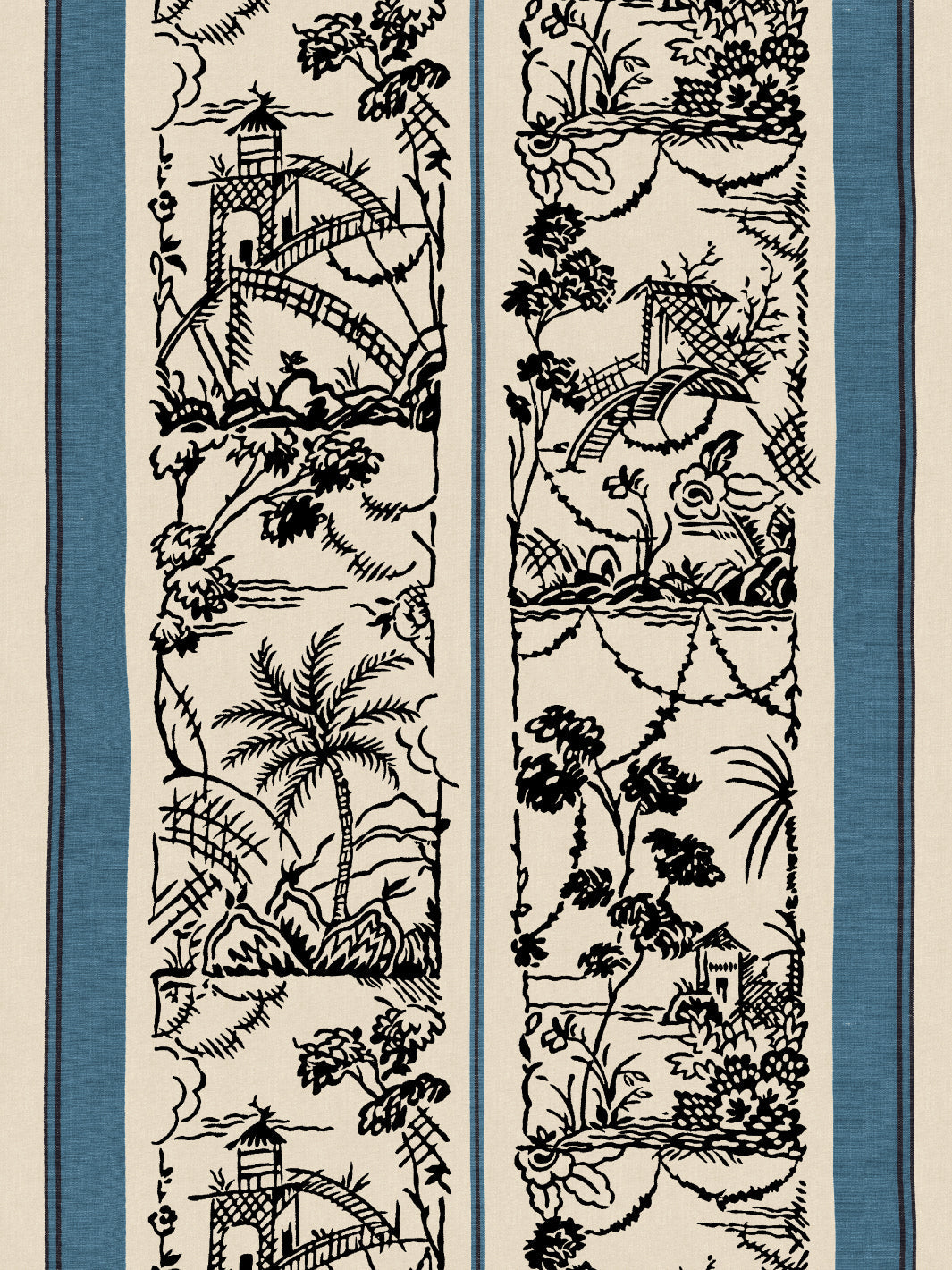 tropical toile stripe wallpaper chris benz blue