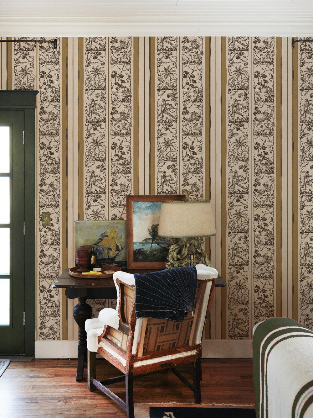 tropical-toile-stripe-wallpaper-chris-benz-camel