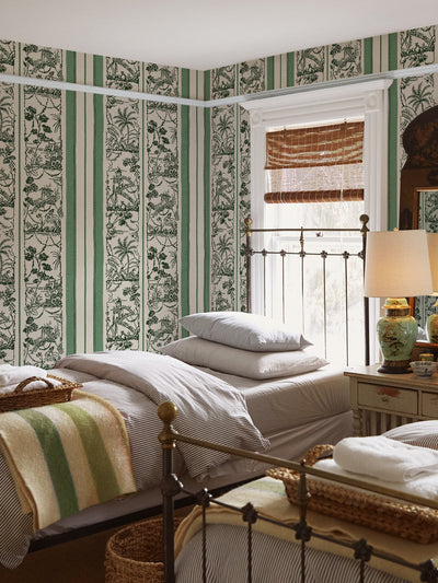 'Tropical Toile Stripe' Wallpaper by Chris Benz - Green