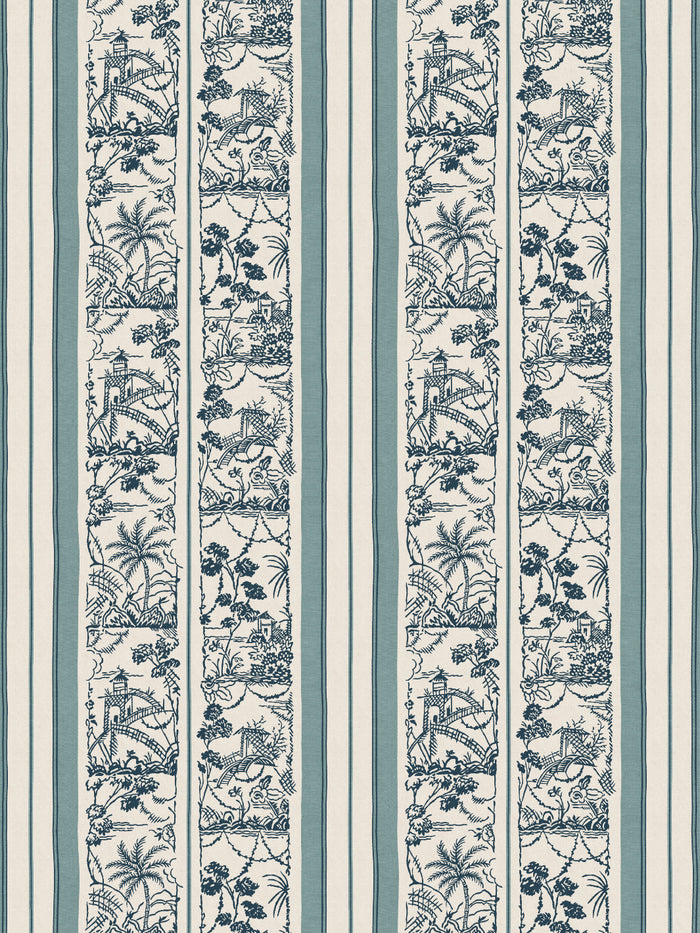 'Tropical Toile Stripe' Wallpaper by Chris Benz - Pale Blue