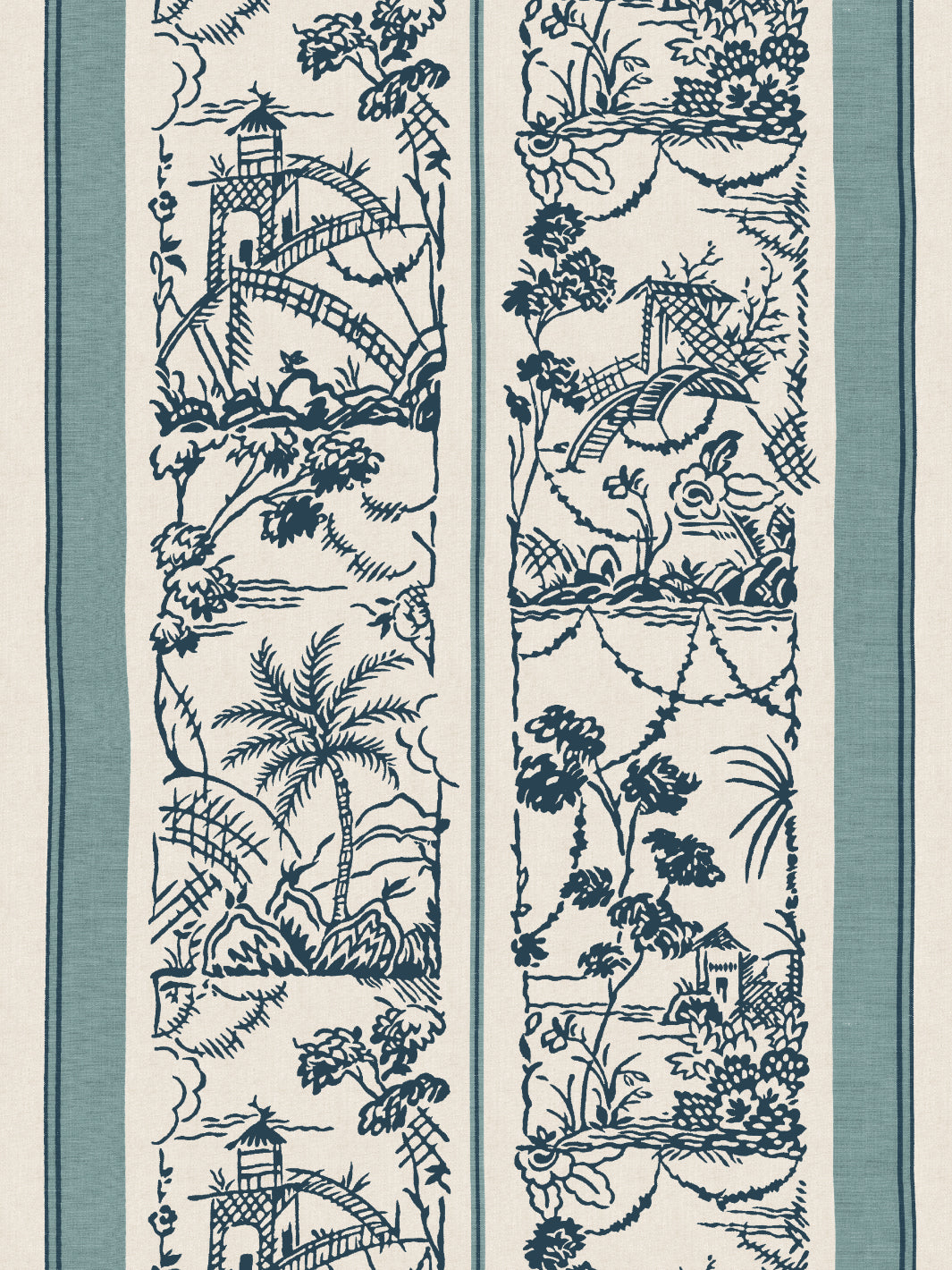 'Tropical Toile Stripe' Wallpaper by Chris Benz - Pale Blue
