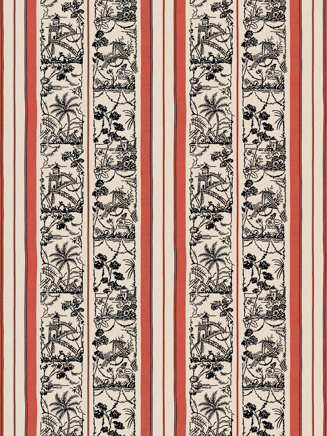 tropical toile stripe wallpaper chris benz red