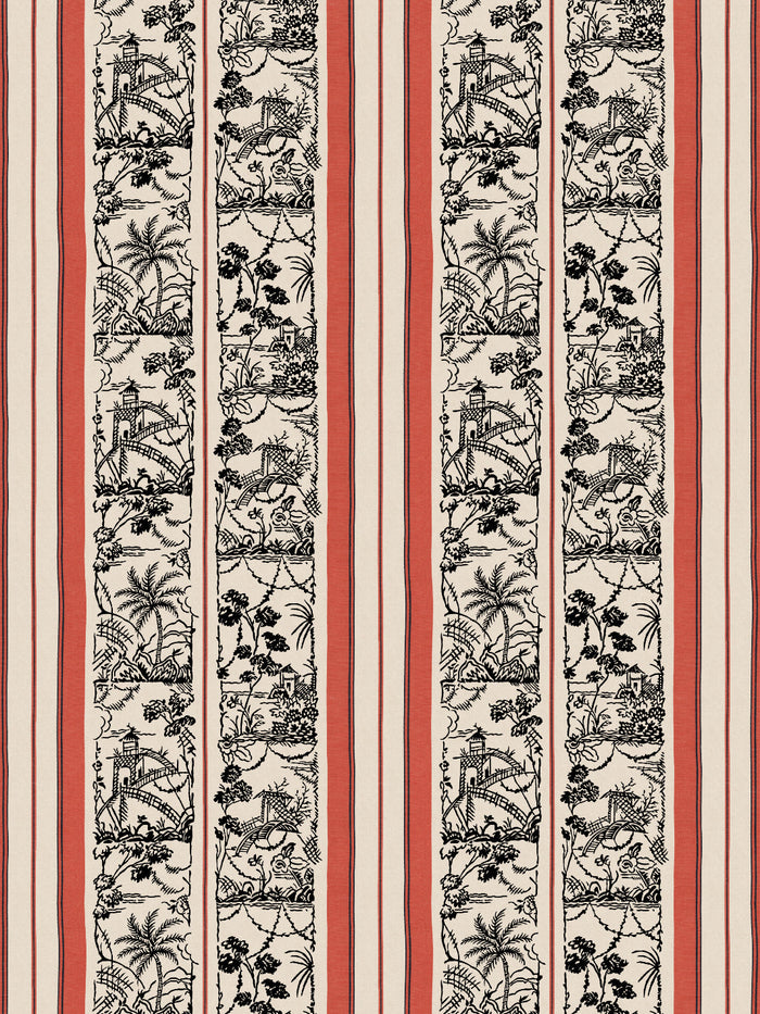 'Tropical Toile Stripe' Wallpaper by Chris Benz - Red