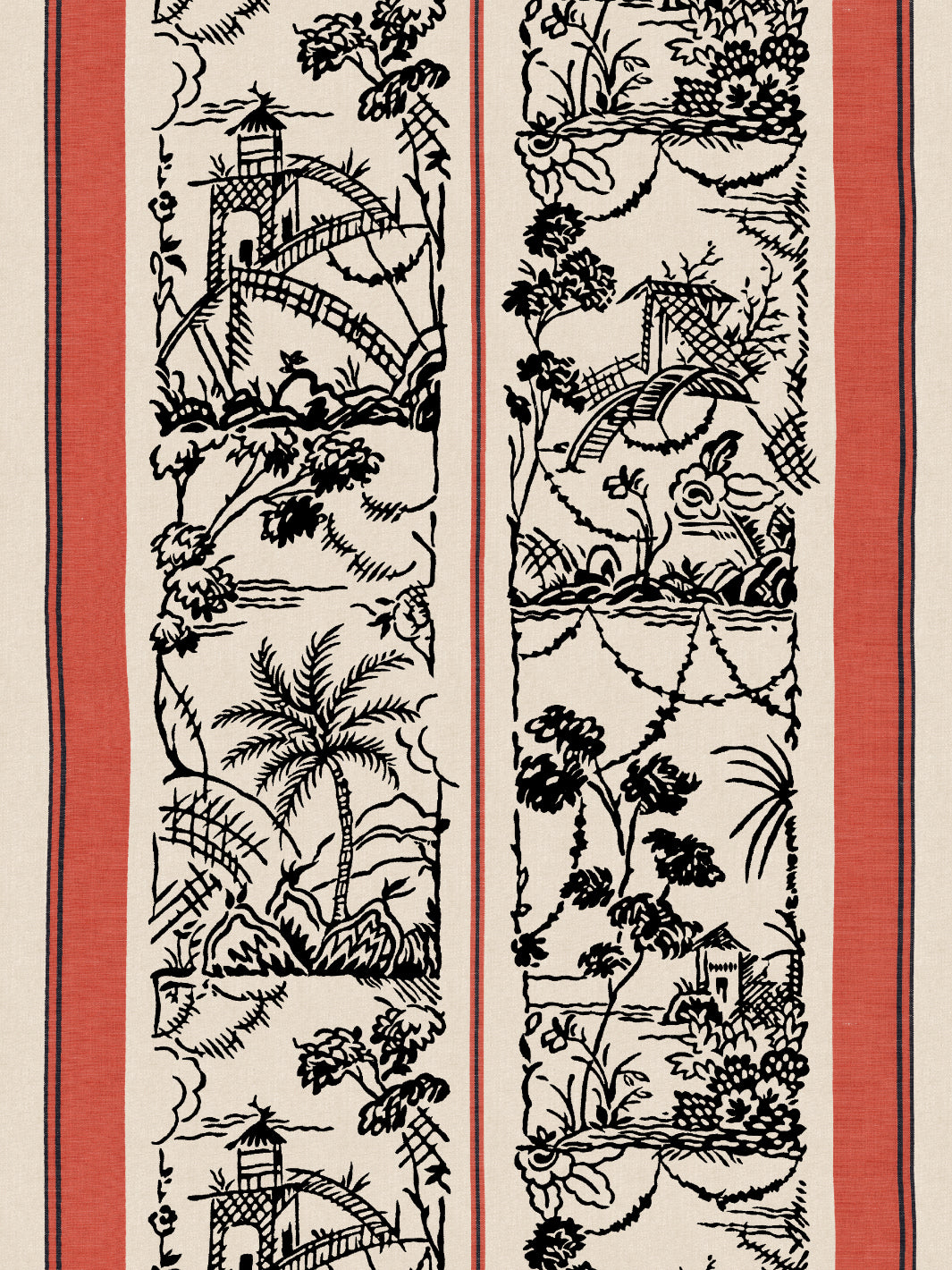 tropical toile stripe wallpaper chris benz red