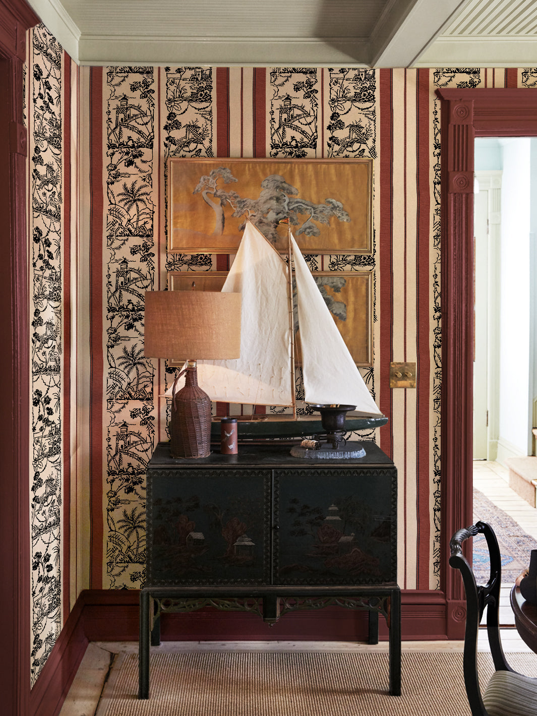 tropical-toile-stripe-wallpaper-chris-benz-rust