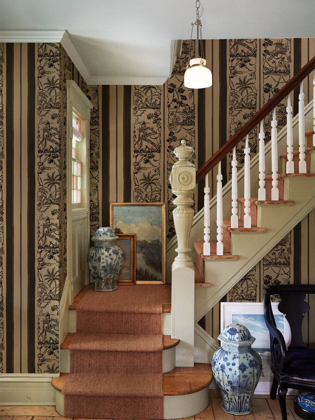 tropical toile stripe kraft wallpaper chris benz black