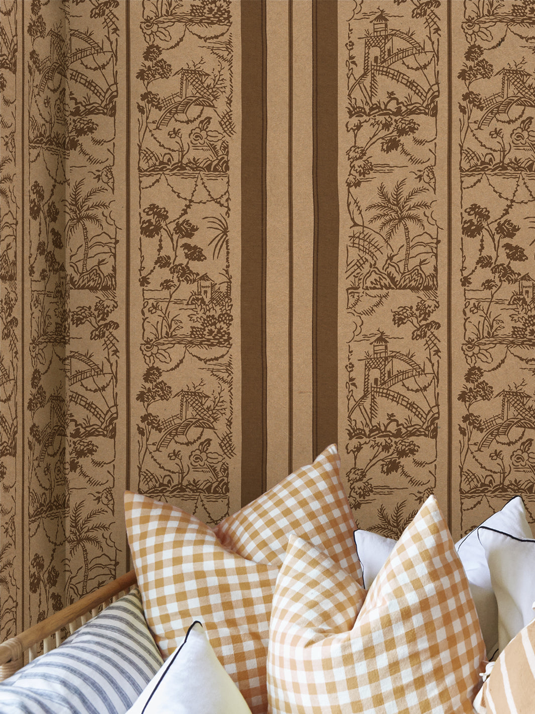tropical toile stripe kraft wallpaper chris benz leather