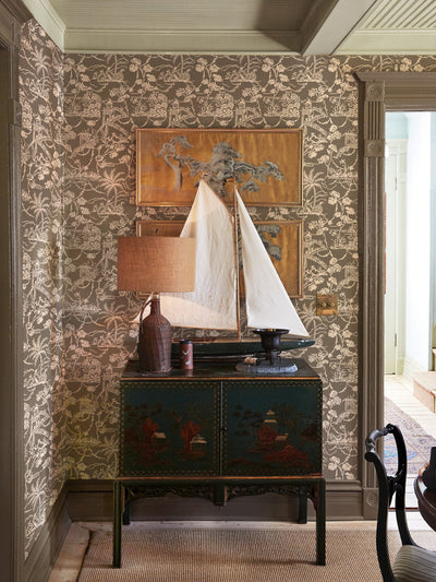 'Tropical Toile' Wallpaper by Chris Benz - Ash