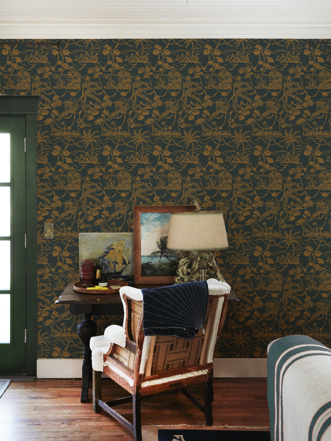 tropical toile wallpaper chris benz charcoal
