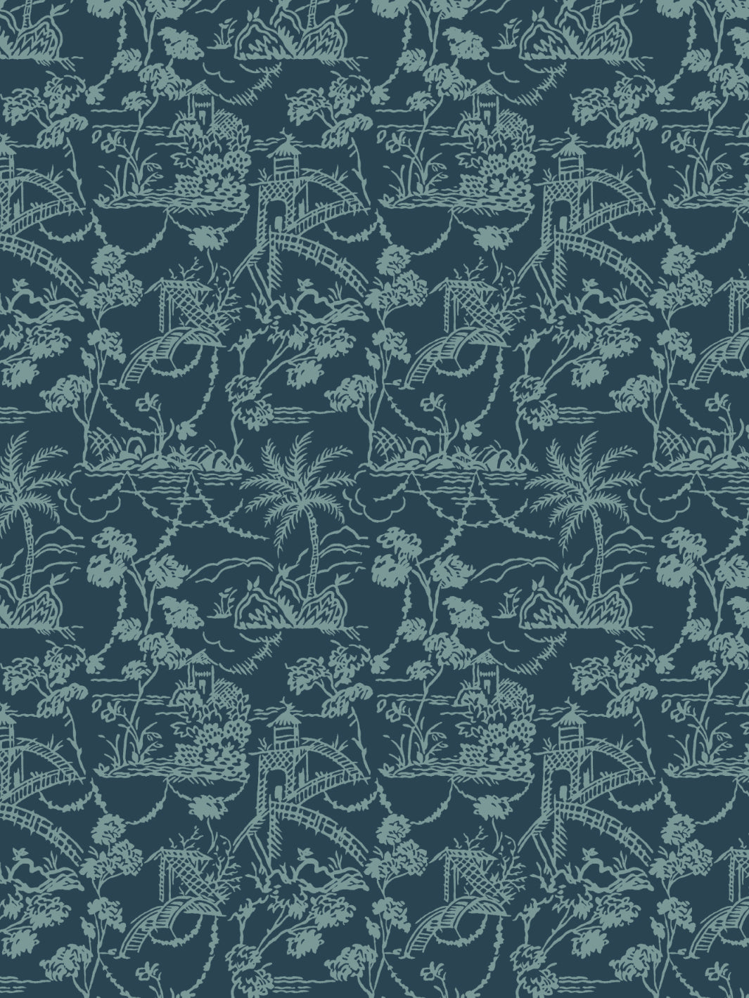 tropical toile wallpaper chris benz deep blues