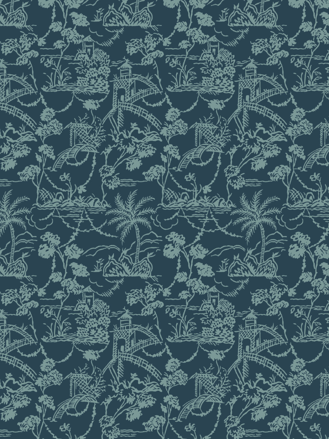 'Tropical Toile' Wallpaper by Chris Benz - Deep Blues