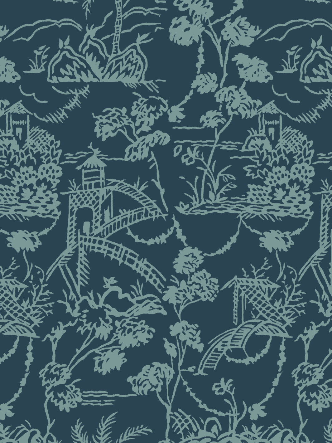 tropical toile wallpaper chris benz deep blues