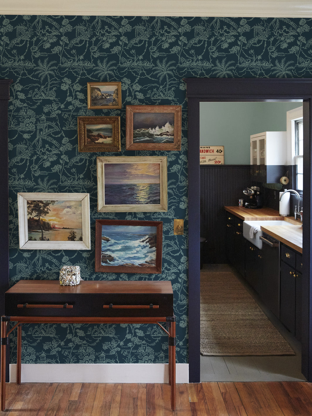 tropical toile wallpaper chris benz deep blues