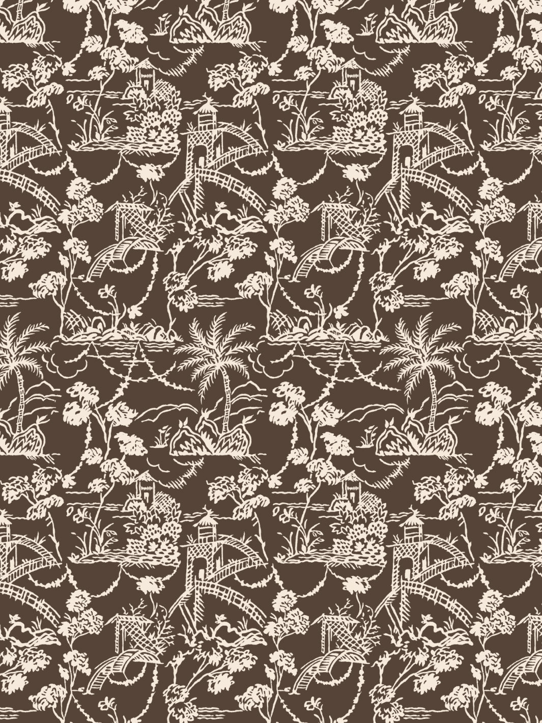 tropical toile wallpaper chris benz deep brown