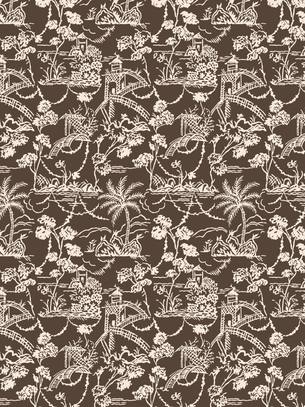 'Tropical Toile' Wallpaper by Chris Benz - Deep Brown