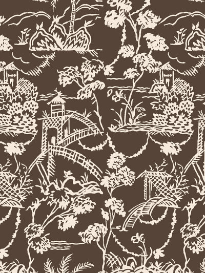 tropical toile wallpaper chris benz deep brown