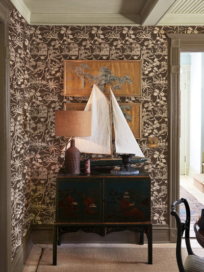 'Tropical Toile' Wallpaper by Chris Benz - Deep Brown