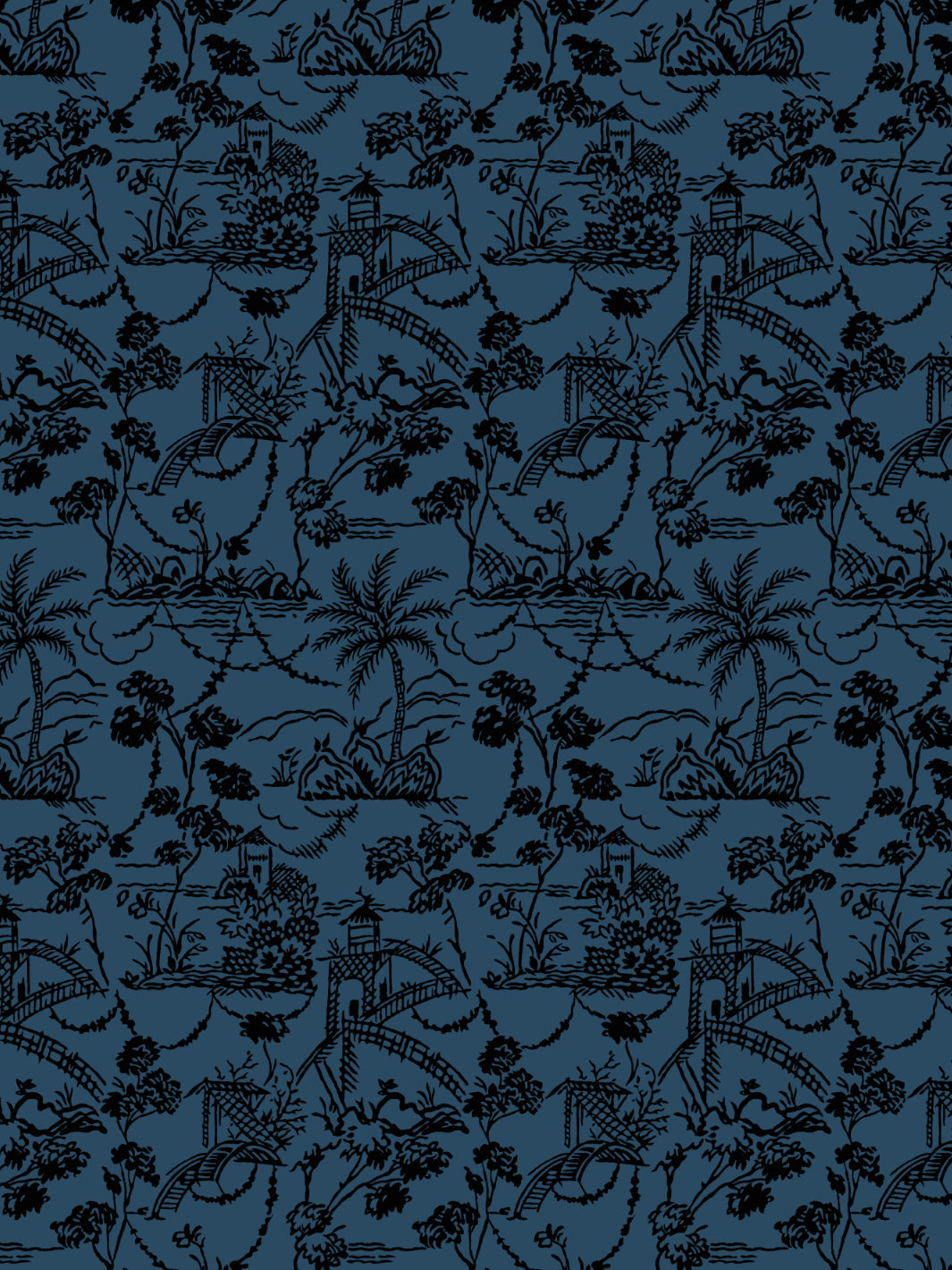 tropical toile wallpaper chris benz navy
