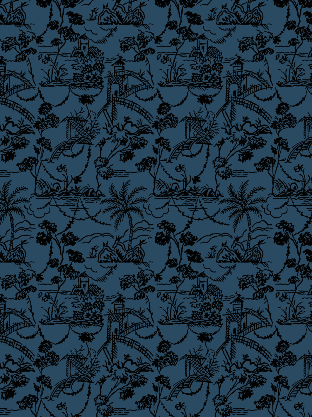 'Tropical Toile' Wallpaper by Chris Benz - Navy