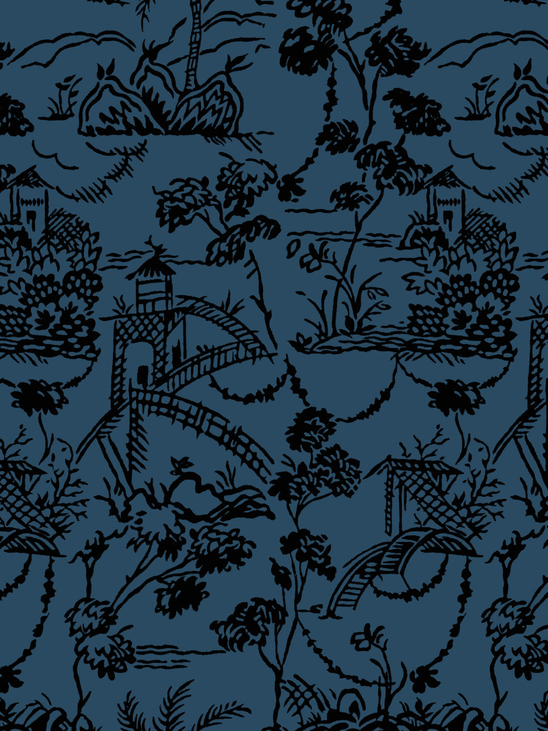 'Tropical Toile' Wallpaper by Chris Benz - Navy