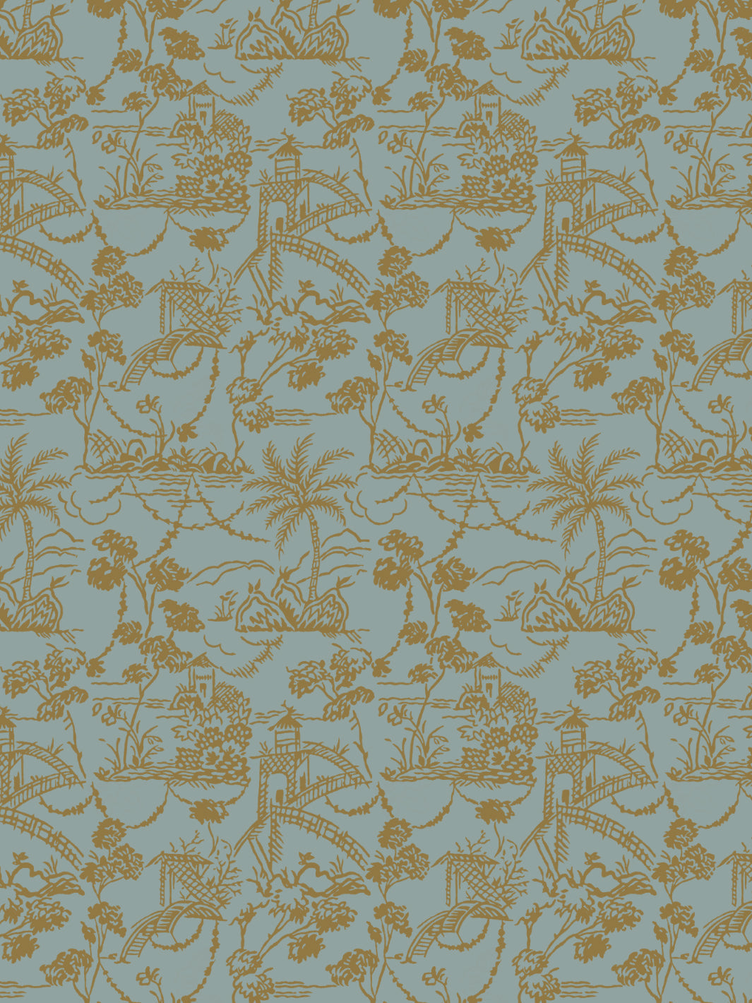 'Tropical Toile' Wallpaper by Chris Benz - Pale Blue