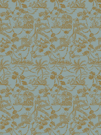 'Tropical Toile' Wallpaper by Chris Benz - Pale Blue