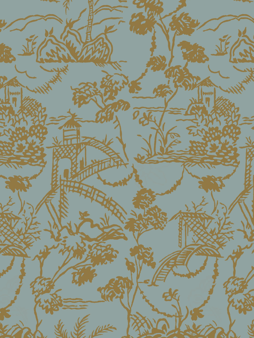 'Tropical Toile' Wallpaper by Chris Benz - Pale Blue