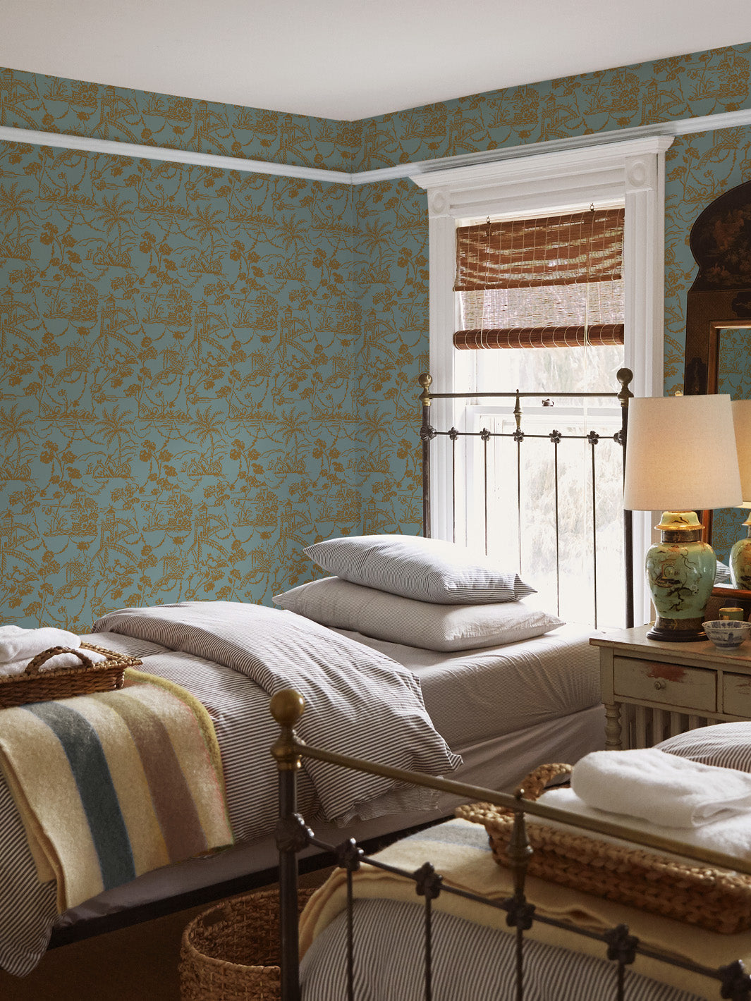 'Tropical Toile' Wallpaper by Chris Benz - Pale Blue