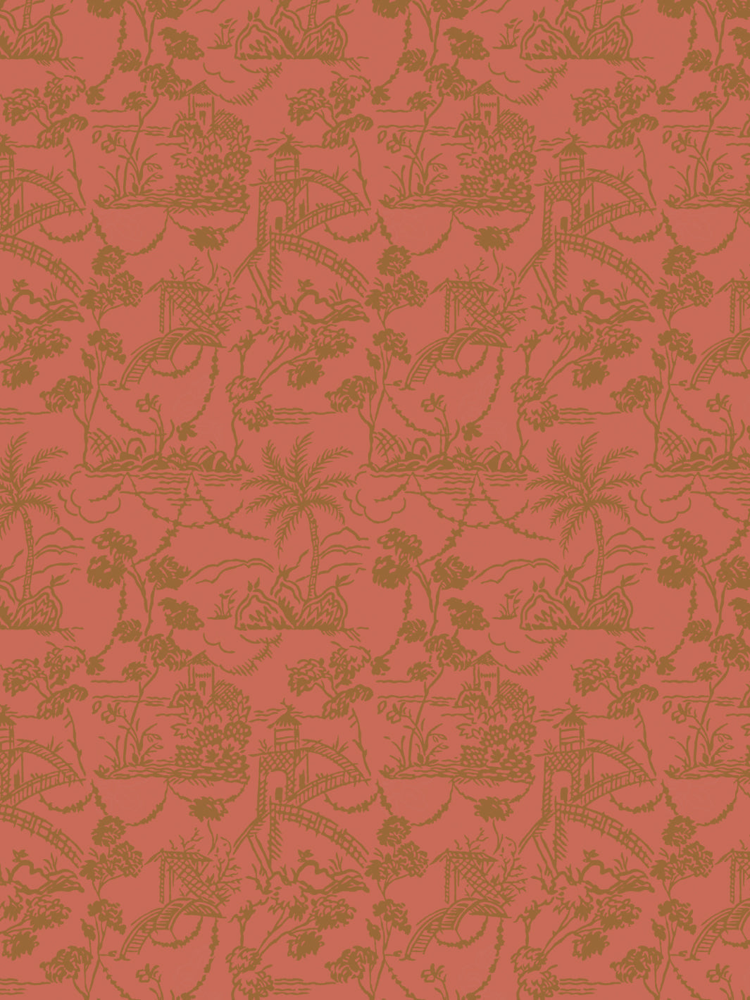 'Tropical Toile' Wallpaper by Chris Benz - Red