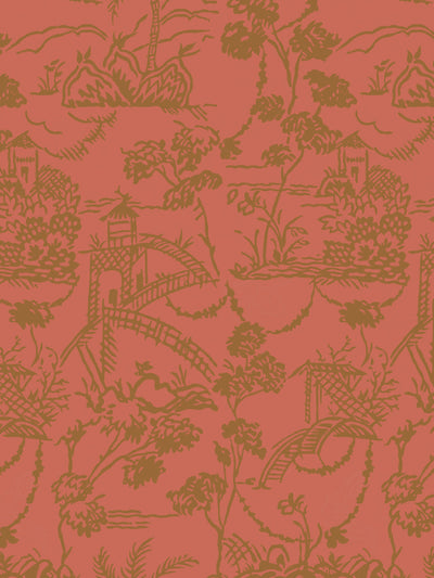 'Tropical Toile' Wallpaper by Chris Benz - Red