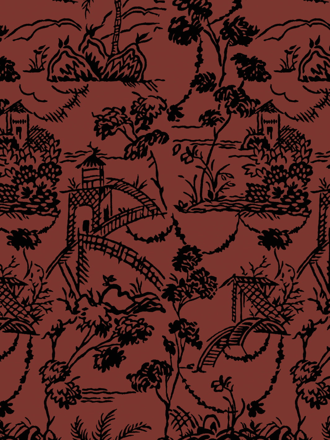 tropical toile wallpaper chris benz rust