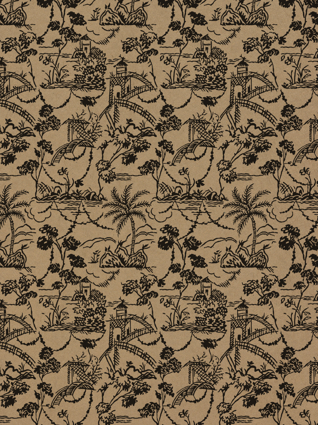 tropical toile kraft wallpaper chris benz black