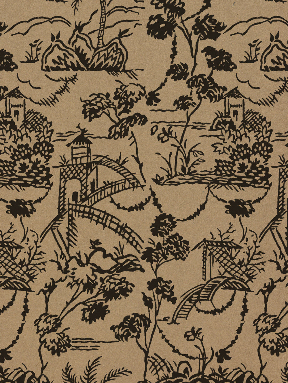 tropical toile kraft wallpaper chris benz black