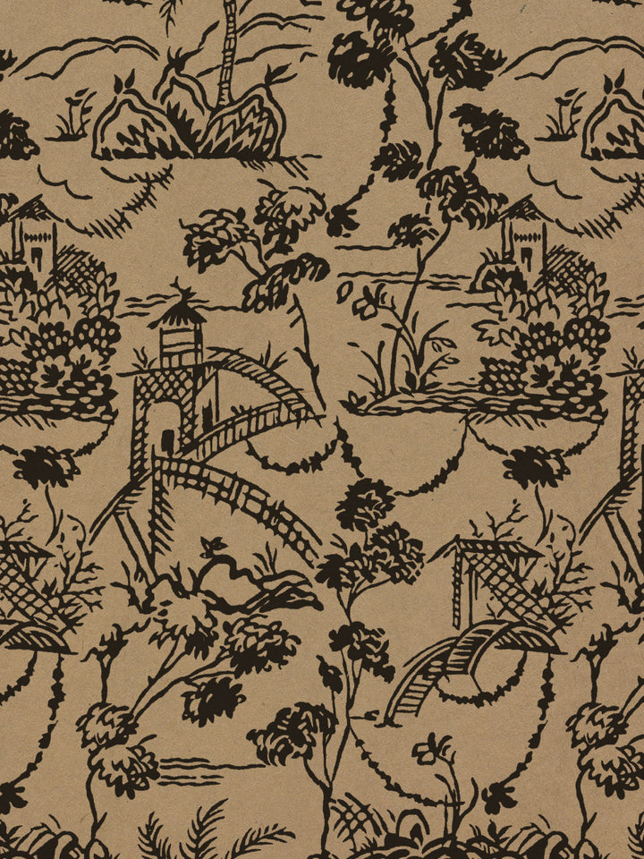 tropical toile kraft wallpaper chris benz black