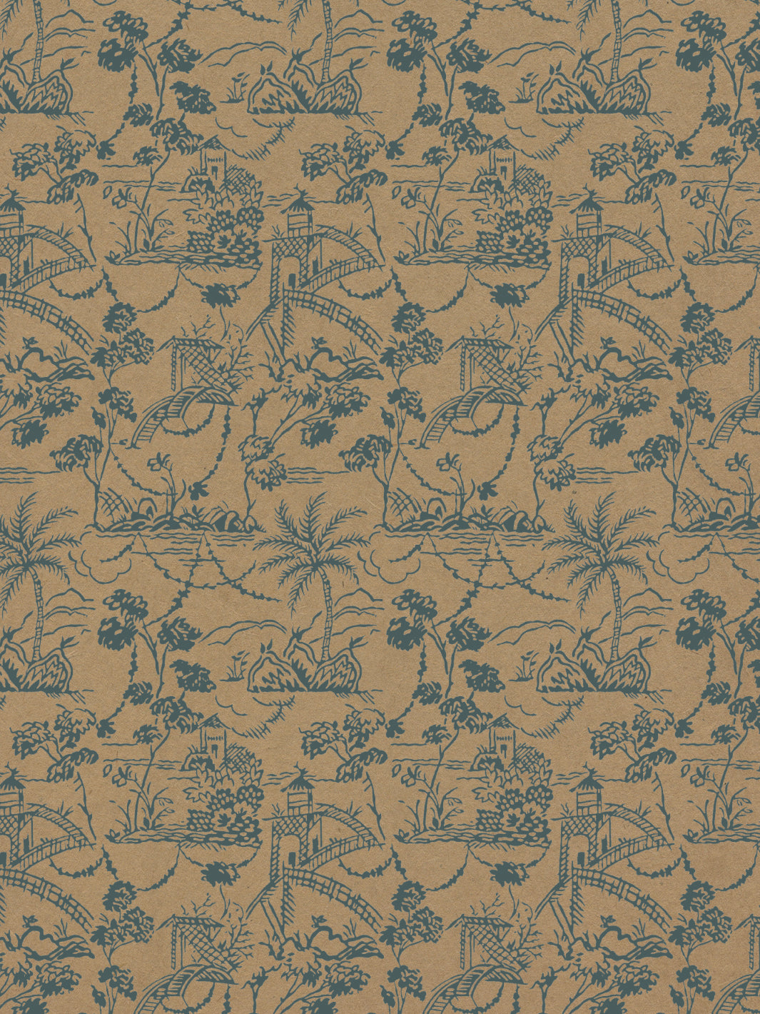tropical toile kraft wallpaper chris benz marina blue