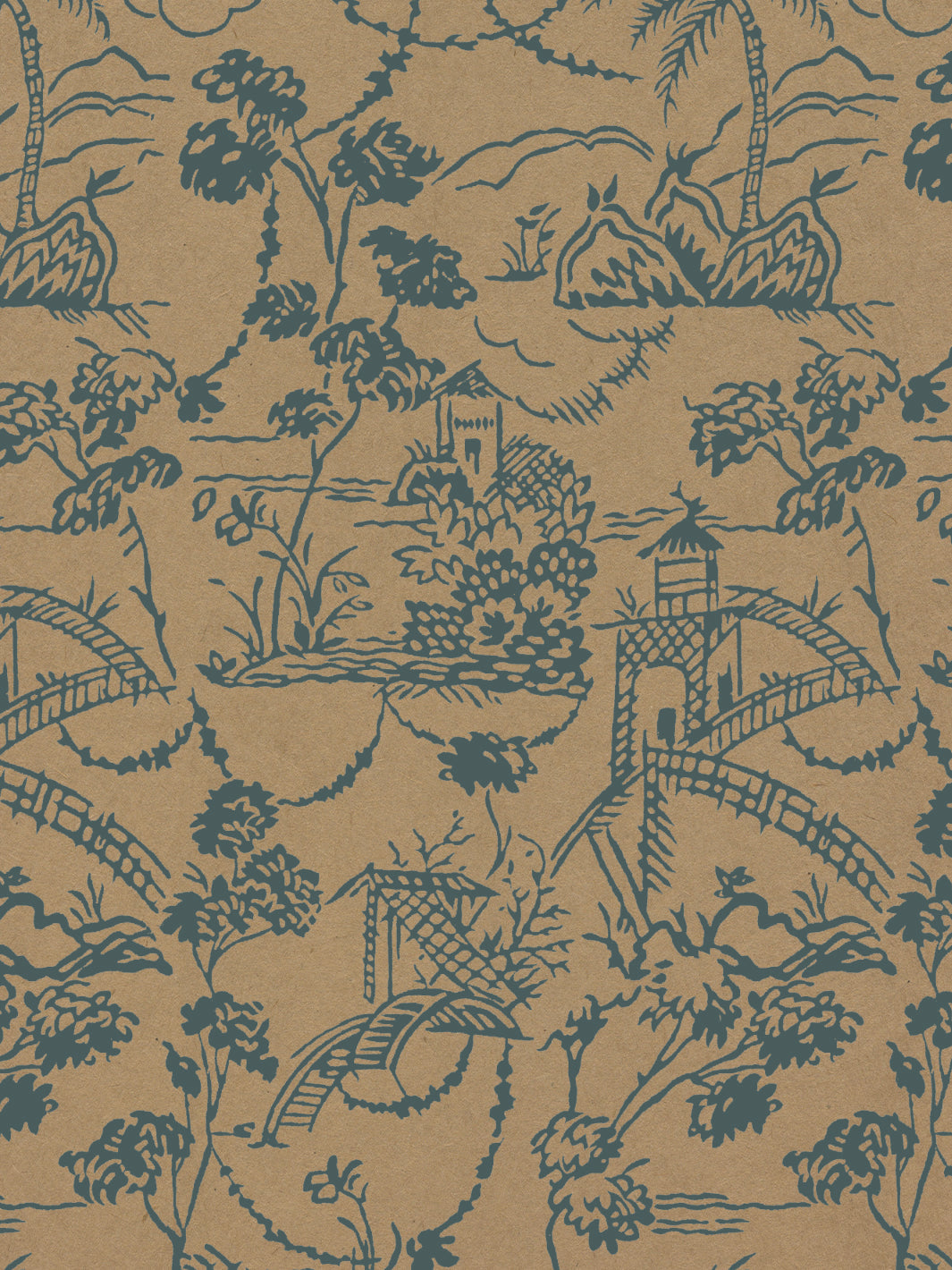 tropical toile kraft wallpaper chris benz marina blue